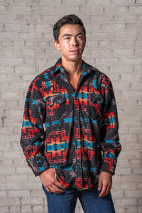 Men's Native Pattern Fleece Western Shirt in black Rockmount Ranch Wear with sawtooth pockets and diamond snap front