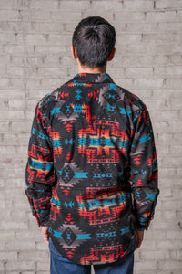 Men's Native Pattern Fleece Western Shirt in Black by Rockmount Ranch Wear with diamond snap front