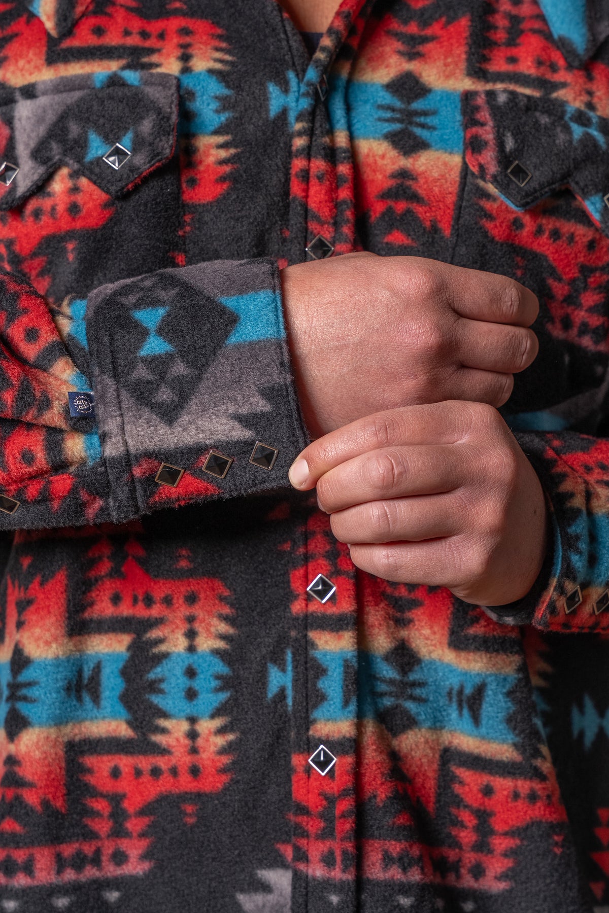 Men's Native Pattern Fleece Western Shirt in Black by Rockmount Ranch Wear with diamond snap front