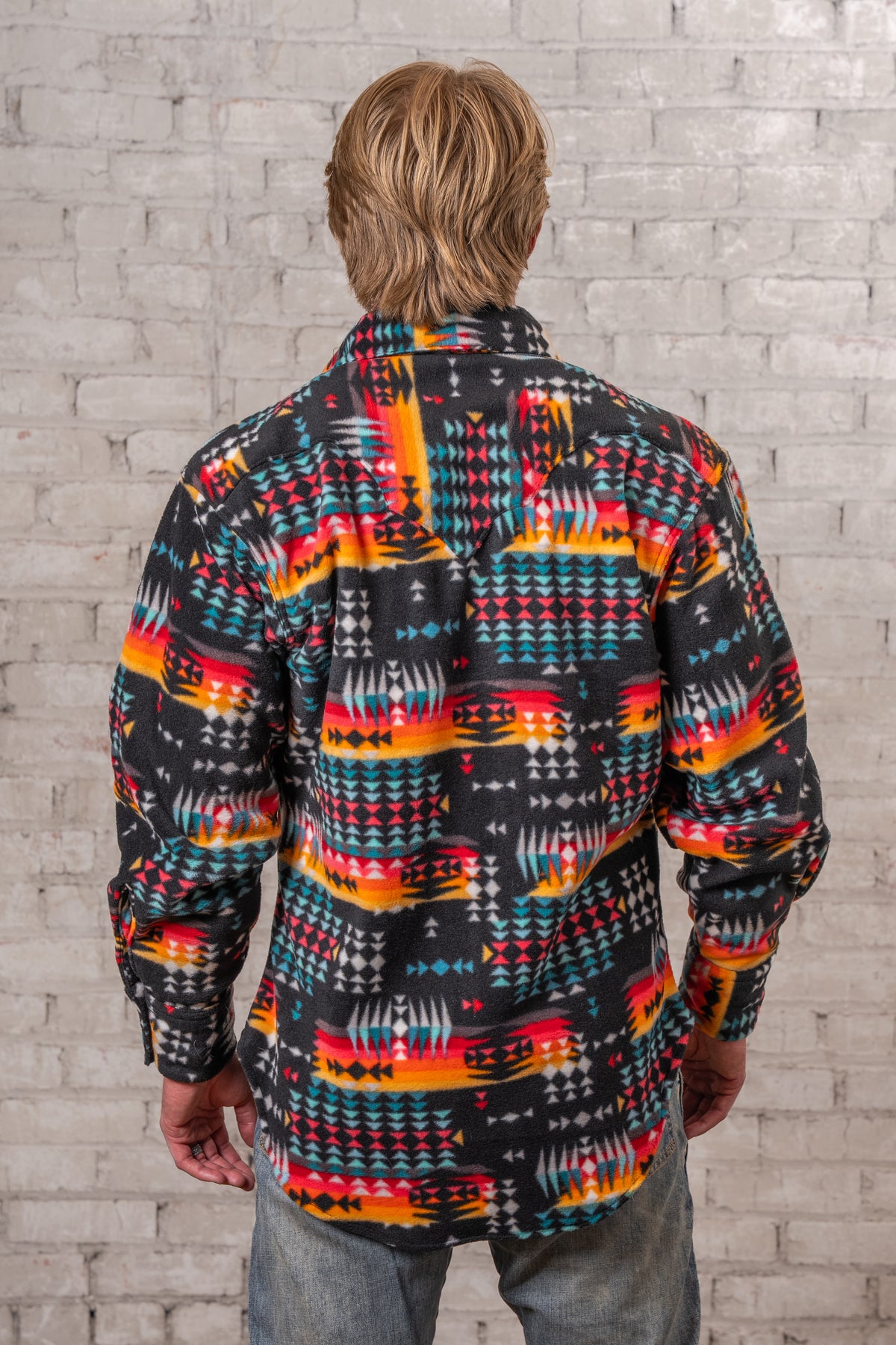 Men's Native American inspired pattern fleece western shirt in black and red by Rockmount Ranch Wear, ultra soft fleece