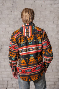 Men's Native American Inspired Pattern Fleece Western Shirt in black and rust by Rockmount Ranch Wear