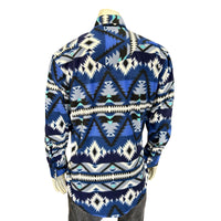 Men's Native American Inspired Pattern Fleece Western Shirt Rockmount Ranch Wear blue fleece with diamond snaps