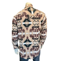 Men's Native American Inspired Pattern Fleece Western Shirt in Brown and Tan by Rockmount Ranch Wear with sawtooth pocket