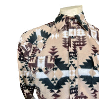 Men's Native American Inspired Pattern Fleece Western Shirt in Brown and Tan by Rockmount Ranch Wear, sawtooth pocket