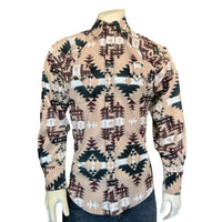 Men's Native American Inspired Pattern Fleece Western Shirt Rockmount Ranch Wear in brown and tan with diamond snap front