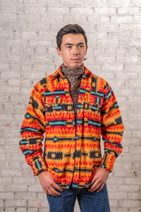 Men's Native American Inspired Pattern Fleece Western Shirt in Red and Black Rockmount Ranch Wear with sawtooth pockets