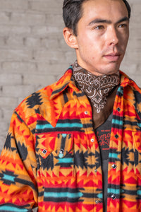 Men's Native American Inspired Pattern Fleece Western Shirt in Red and Black by Rockmount Ranch Wear with snap front
