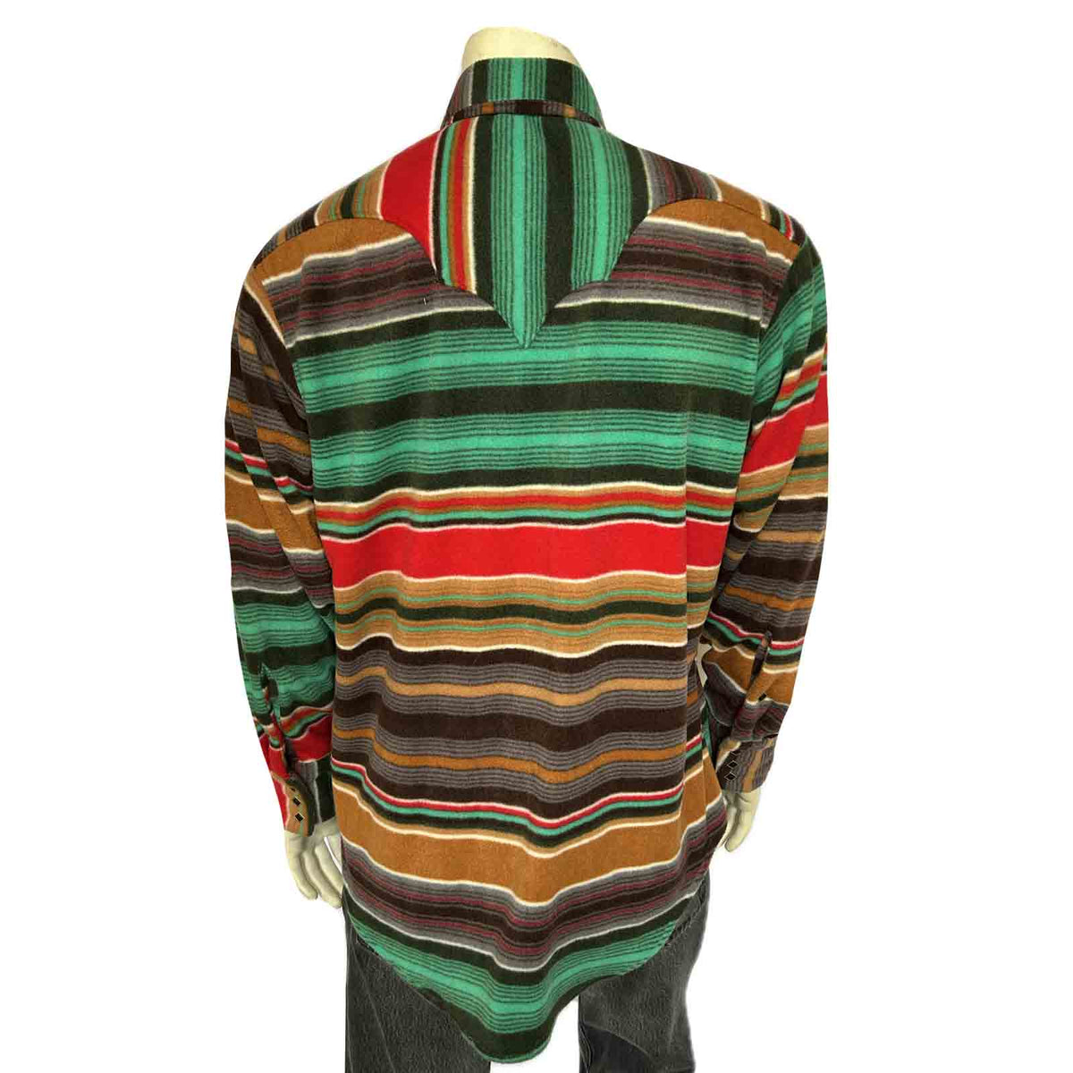 Men's Serape Pattern Fleece Western Shirt by Rockmount Ranch Wear in vintage stripes with sawtooth pocket