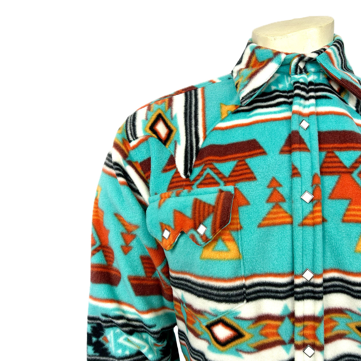 Men's Native American Inspired Pattern Fleece Western Shirt in Turquoise & Red - Rockmount