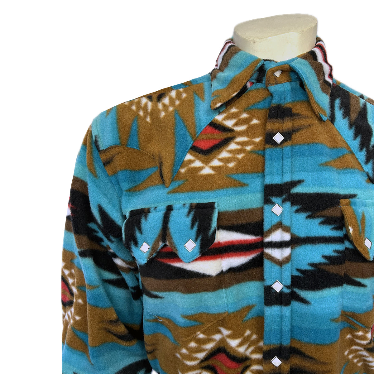 Men's Native American Inspired Pattern Fleece Western Shirt in Turquoise & Brown - Rockmount