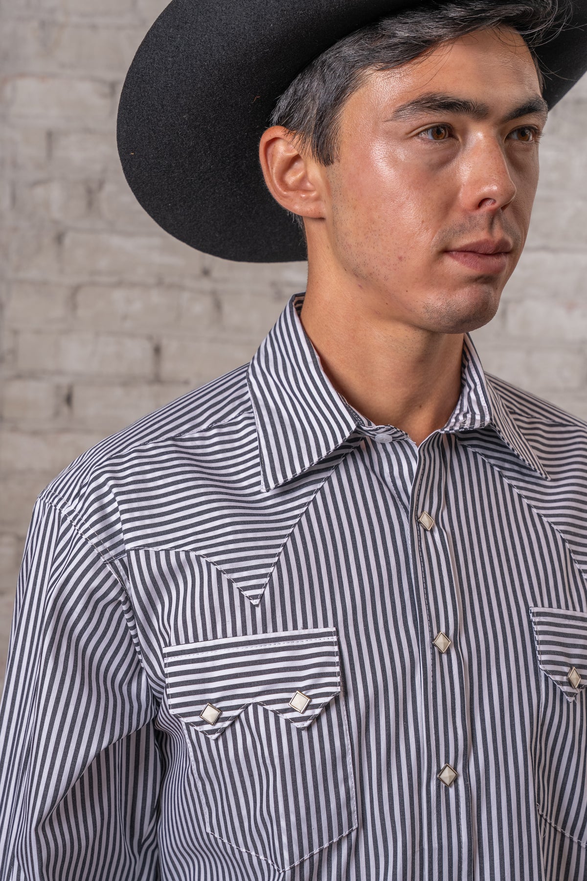 Men's Fine Black Stripe Western Shirt by Rockmount Ranch Wear, sawtooth pocket shirt with snap closures