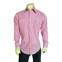 Men's Fine Burgundy Stripe Western Shirt by Rockmount Ranch Wear, sawtooth pocket design with snap buttons