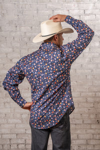 Men's Solar System Print Western Shirt in Navy Rockmount Ranch Wear with planetary print and sawtooth pockets