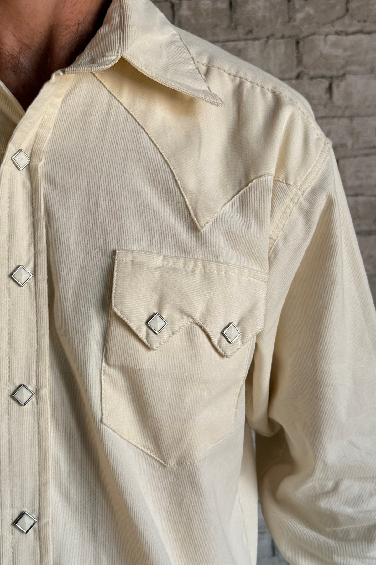 Men's Vintage Buttery Soft White Corduroy Western Shirt