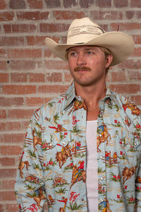 Men's Vintage Light Blue Print Western Shirt by Rockmount Ranch Wear with floral western shirt print