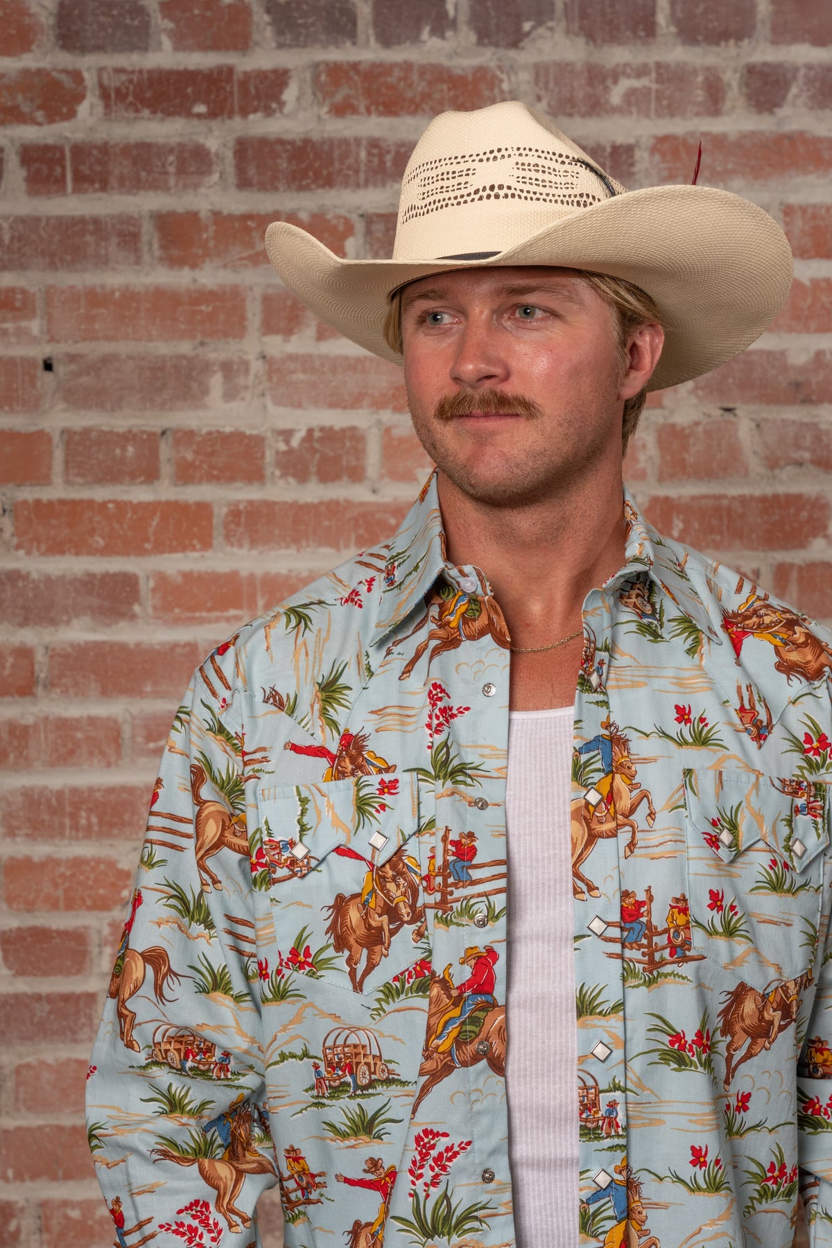 Men's Vintage Light Blue Print Western Shirt by Rockmount Ranch Wear with floral western shirt print
