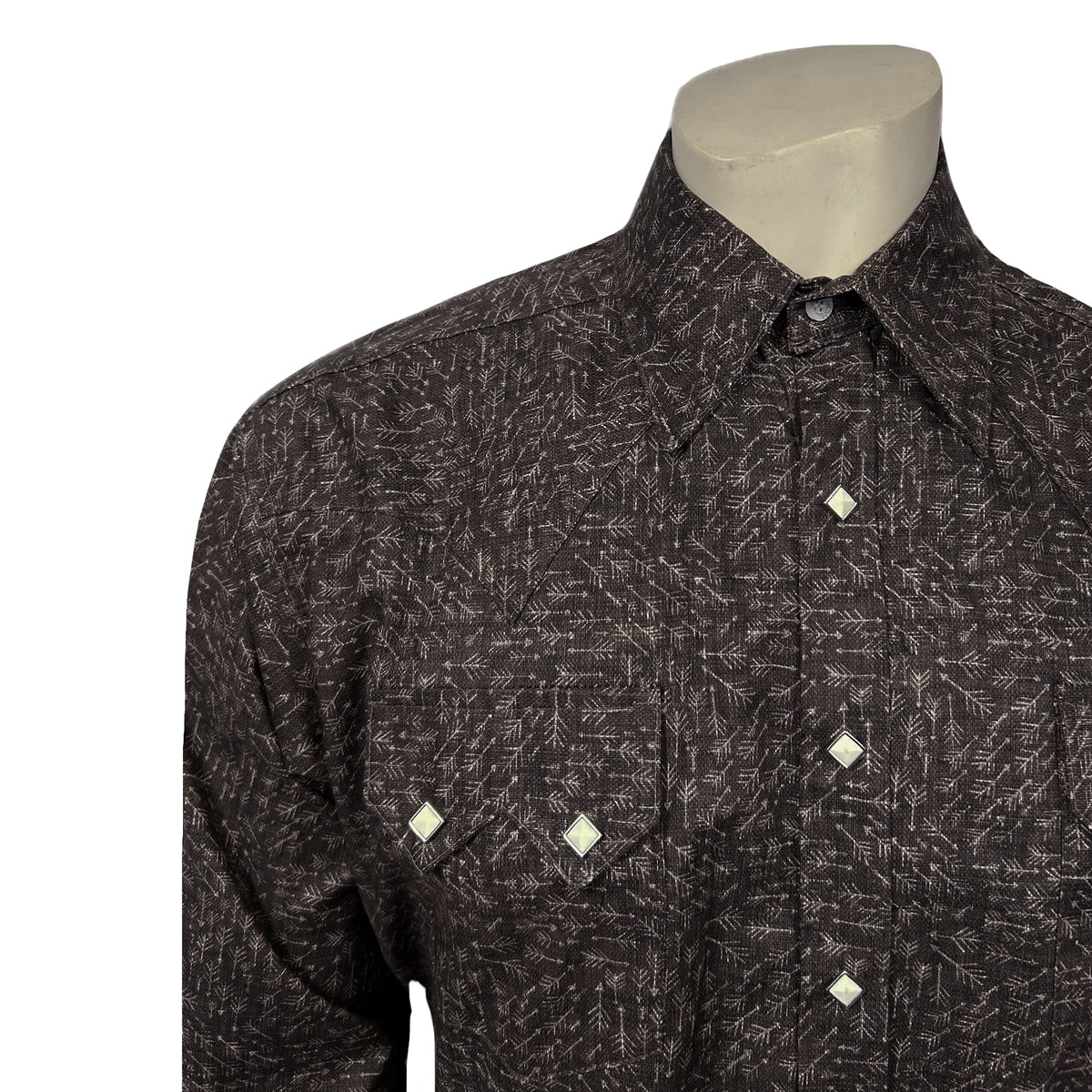 Men's Greige Follow Your Arrow Print Western Shirt by Rockmount Ranch Wear, diamond snap design