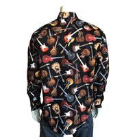 Men's Black Electric Guitars Print Western Shirt by Rockmount Ranch Wear, vintage cowboy shirt with sawtooth pocket