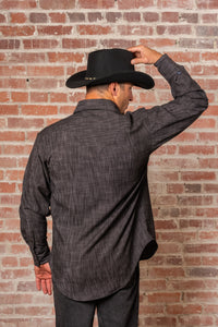 Men's Black Stonewashed Diamond Snap Denim Sawtooth Pocket Western Shirt by Rockmount Ranch Wear, denim snap