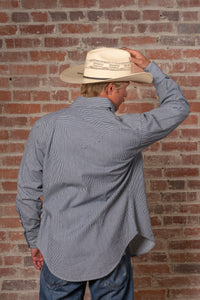 Men's Signature Denim Pinstripe Western Shirt by Rockmount Ranch Wear in 7 oz yarn-dyed denim with diamond snaps