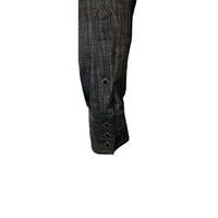 Men's Black Stonewashed Diamond Snap Denim Sawtooth Pocket Western Shirt by Rockmount Ranch Wear in denim with diamond snap buttons