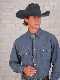 Men's Laundered Blue Chambray Premium Cotton Western Shirt by Rockmount Ranch Wear with sawtooth pocket