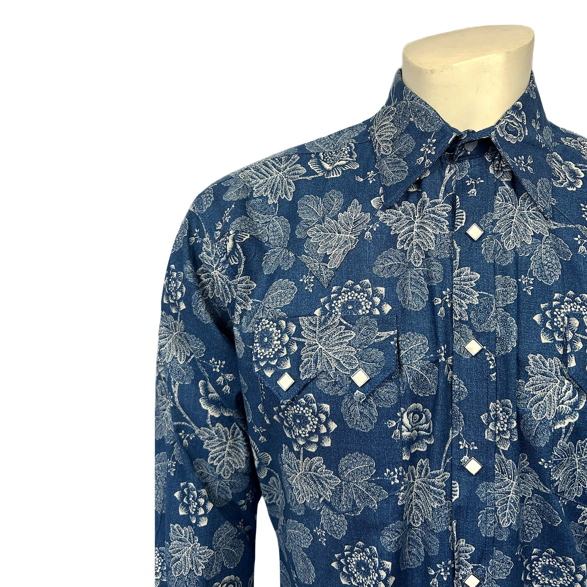 Men's Long Sleeve Navy Floral Print Western Shirt - Rockmount