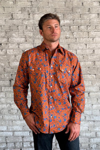 Rockmount Ranch Wear vintage western shirt with floral print and long sleeves, sawtooth pocket shirt