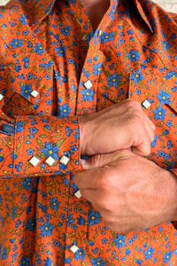 Rockmount Men's Brick Floral Print Western Shirt by Rockmount Ranch Wear in vintage orange with snap button shirt