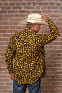 Men's Vintage Brown Sunflower Print Western Shirt by Rockmount Ranch Wear with floral print and western snaps