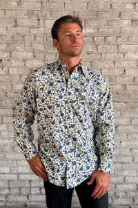 Rockmount Ranch Wear vintage western shirt in ivory with floral print and long sleeves