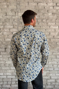 Rockmount Men's Ivory Floral Print Western Shirt with vintage floral print, western wear long sleeve and sawtooth pocket