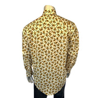 Men's Vintage Yellow Sunflower Print Western Shirt by Rockmount Ranch Wear, vintage floral print with sawtooth pocket