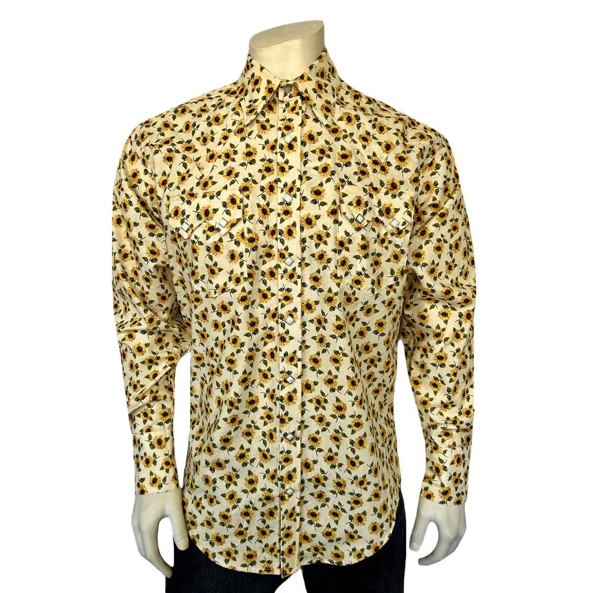 Men's Vintage Yellow Sunflower Print Western Shirt by Rockmount Ranch Wear, vintage floral western shirt