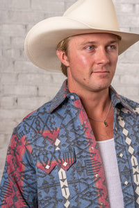 Men's Premium Flannel Jacquard Western Shirt by Rockmount Ranch Wear in vintage plaid with sawtooth pocket