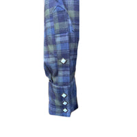Men's Organic Plush Flannel Blue and Green Plaid Western Shirt by Rockmount Ranch Wear with diamond snaps