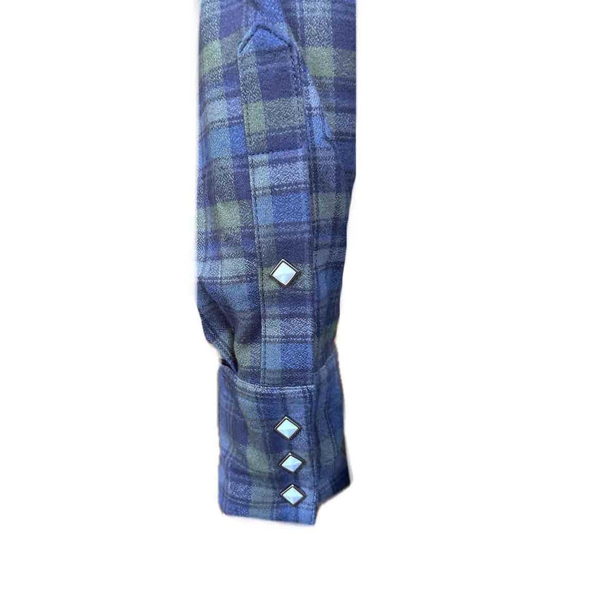 Men's Organic Plush Flannel Blue and Green Plaid Western Shirt by Rockmount Ranch Wear with diamond snaps