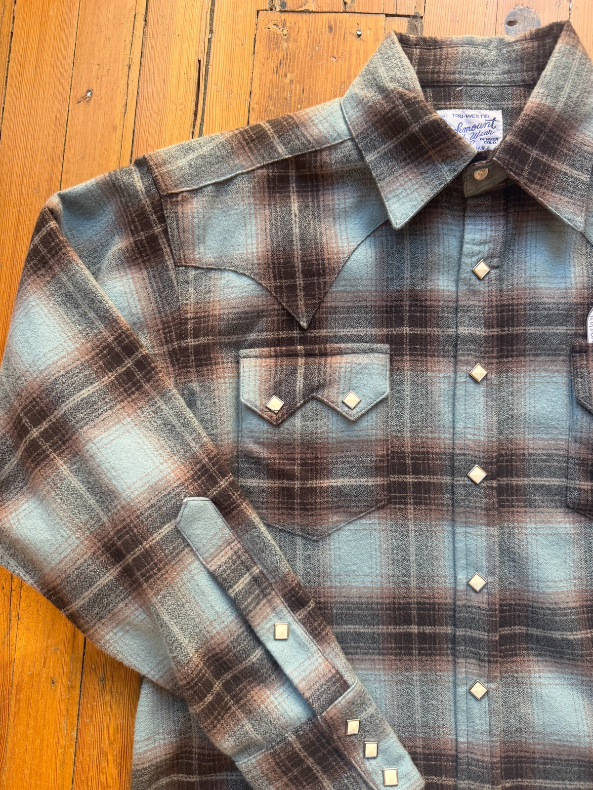 Men's Organic Plush Flannel Dusty Blue Plaid Western Shirt