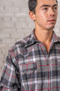 Men's Plush Flannel Black and Grey Plaid Western Shirt by Rockmount Ranch Wear, yarn-dyed shadow plaid flannel