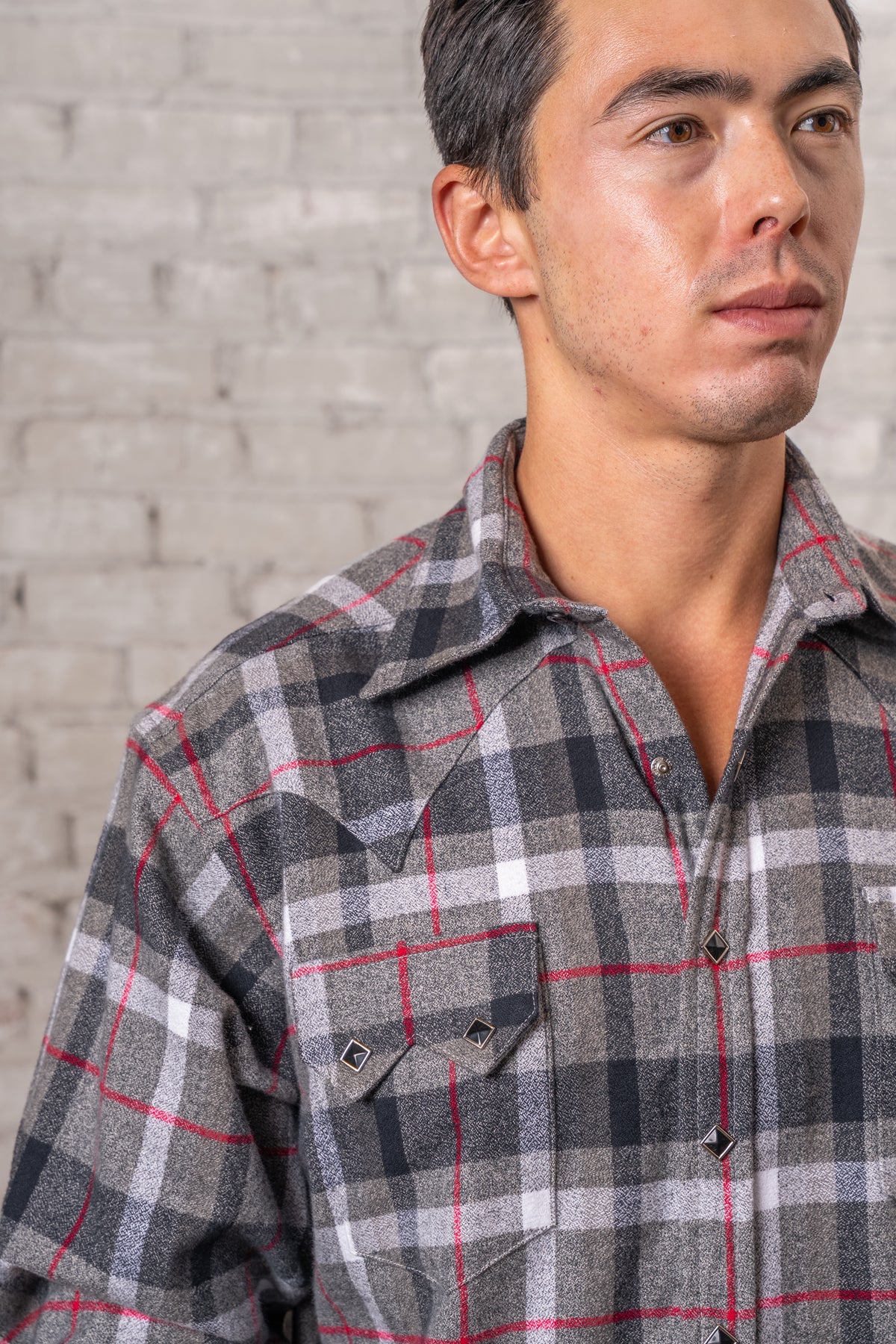Men's Plush Flannel Black and Grey Plaid Western Shirt by Rockmount Ranch Wear, yarn-dyed shadow plaid flannel