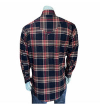 Men's Plush Flannel Brown and Black Plaid Western Shirt by Rockmount Ranch Wear with sawtooth pockets and diamond snap front