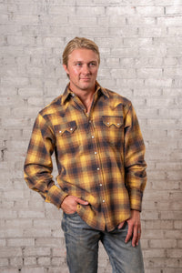 Men's Toast Plush Flannel Plaid Western Shirt by Rockmount Ranch Wear in vintage plaid flannel with sawtooth pockets