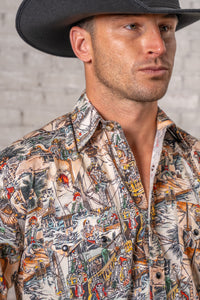 Men's Dead Pirates Print Western Shirt by Rockmount Ranch Wear with Dead Pirates print and round snaps closure