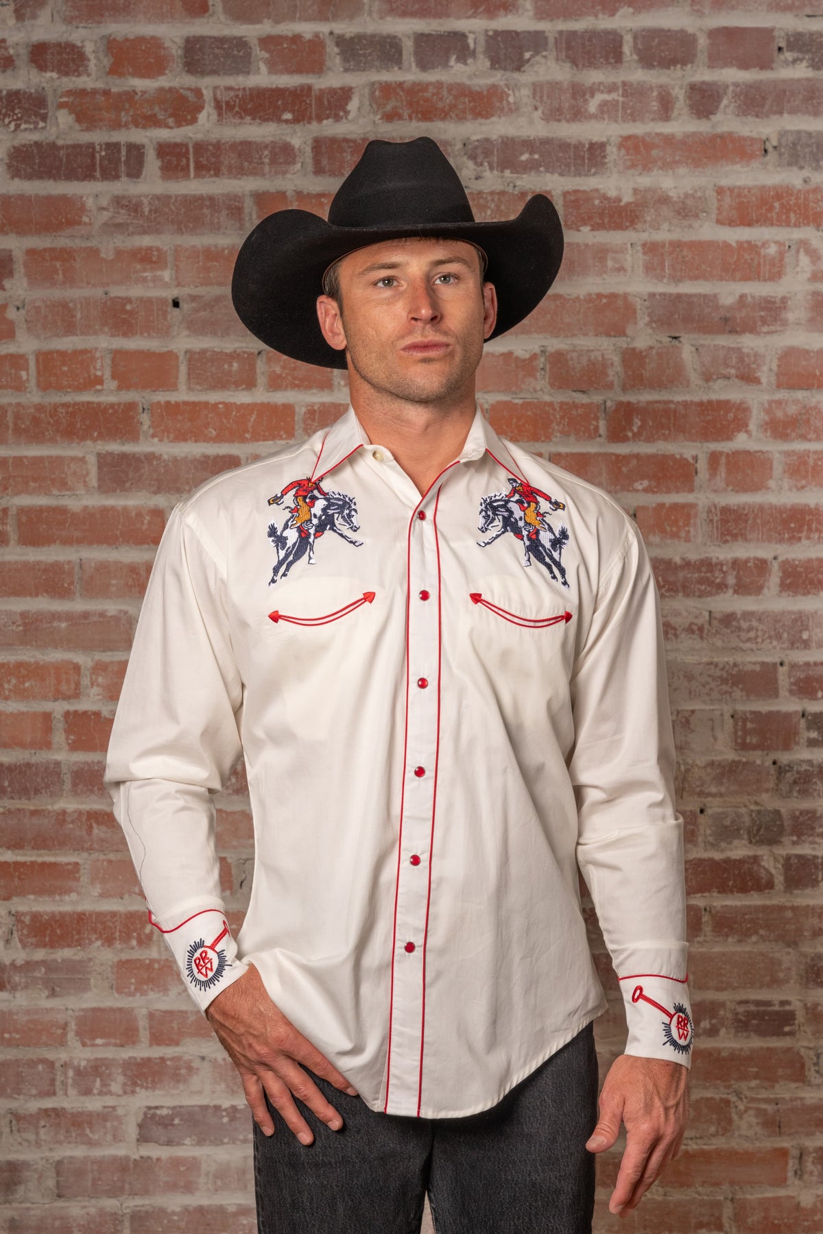 Men's Rockmount Vintage Ivory Bronc Embroidered Western Shirt by Rockmount Ranch Wear, vintage western shirt