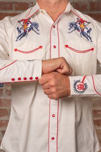 Men's Rockmount Vintage Ivory Bronc Embroidered Western Shirt by Rockmount Ranch Wear with pearl snap