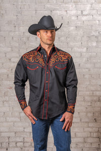 Men's Black Boot Top Embroidered Western Shirt by Rockmount Ranch Wear, vintage embroidered western shirt