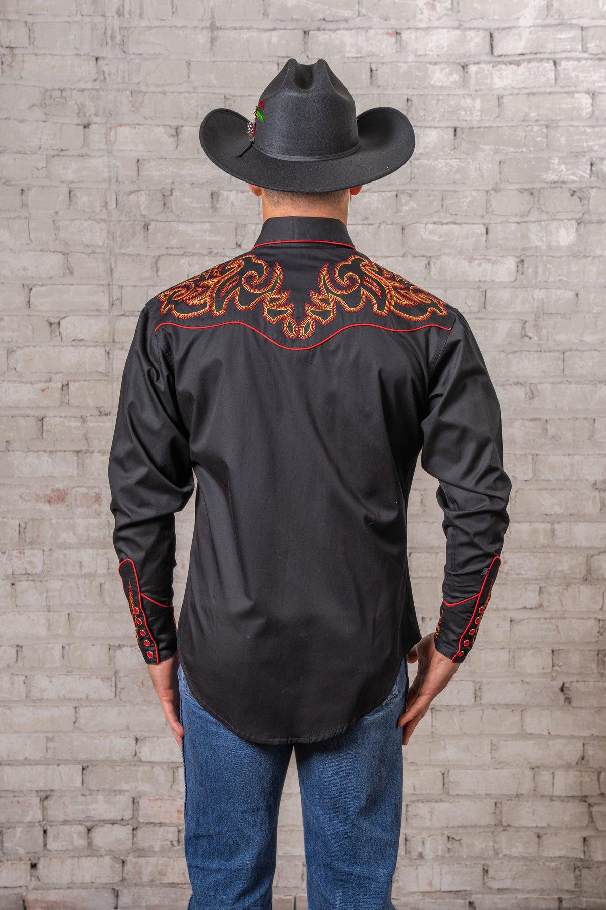 Men's Black Boot Top Embroidered Western Shirt by Rockmount Ranch Wear, vintage western shirt with floral embroidery