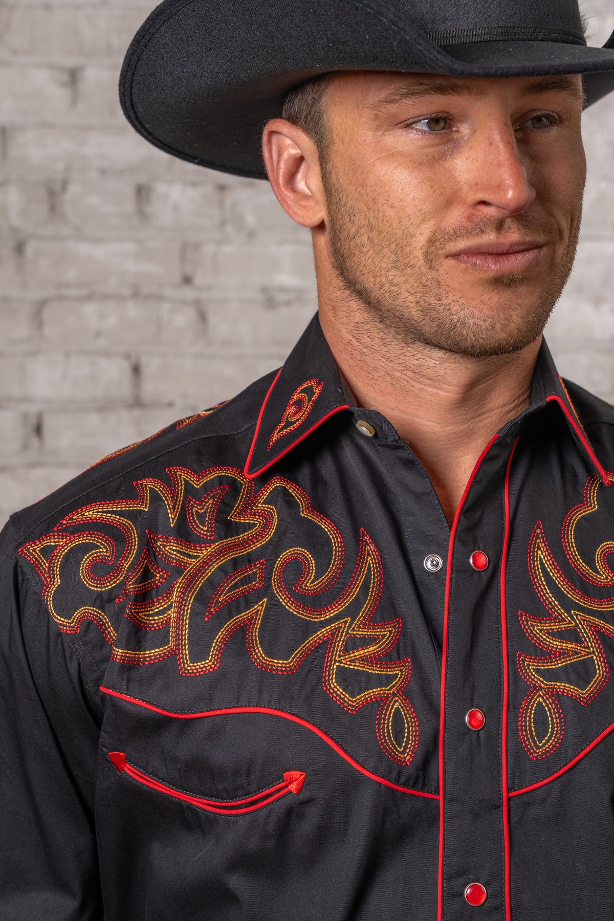 Men's Black Boot Top Embroidered Western Shirt Rockmount Ranch Wear with embroidered western shirt vintage snaps