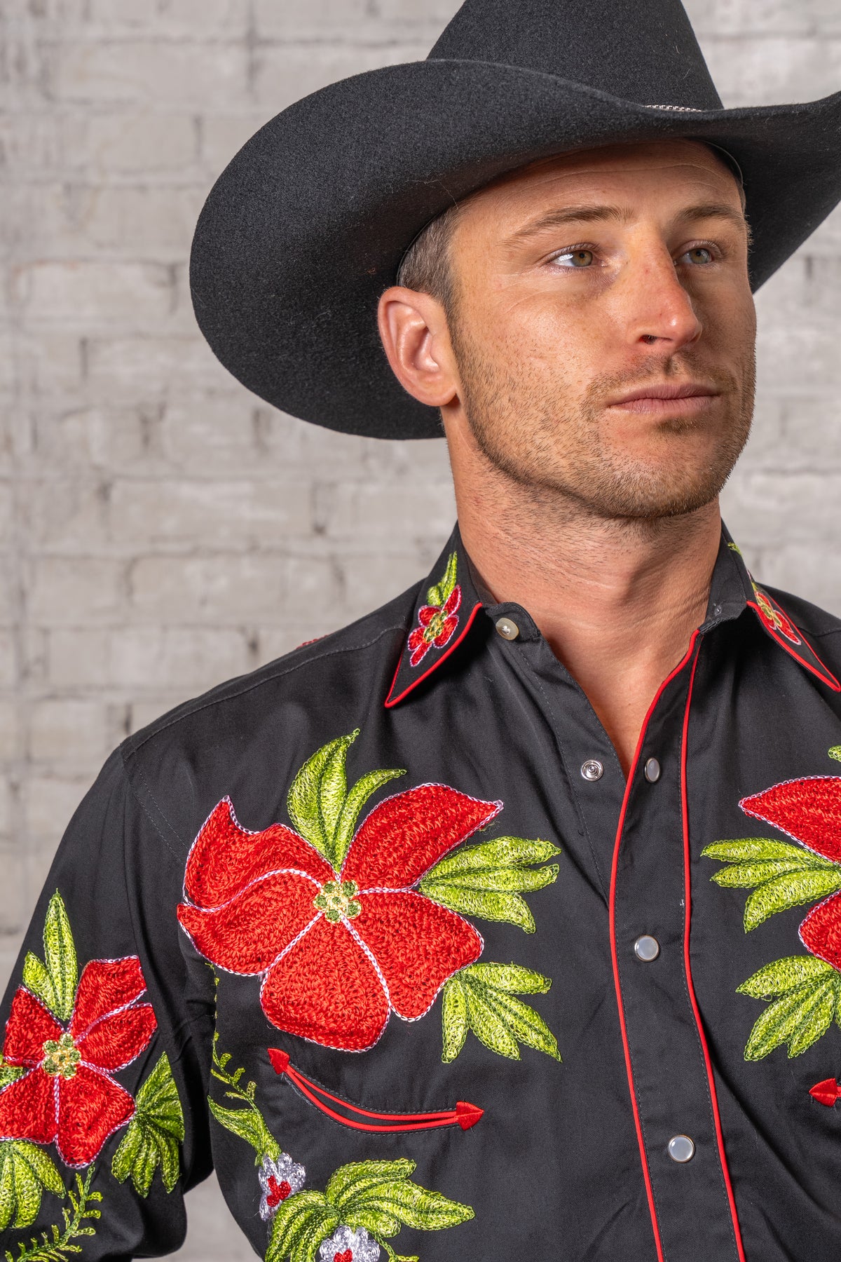 Men's Hawaiian Hibiscus Cotton Gabardine Western Shirt by Rockmount Ranch Wear, vintage embroidered floral cactus