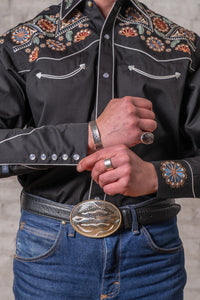 Men's Vintage Black Floral Stars Embroidered Western Shirt by Rockmount Ranch Wear with embroidered western shirt